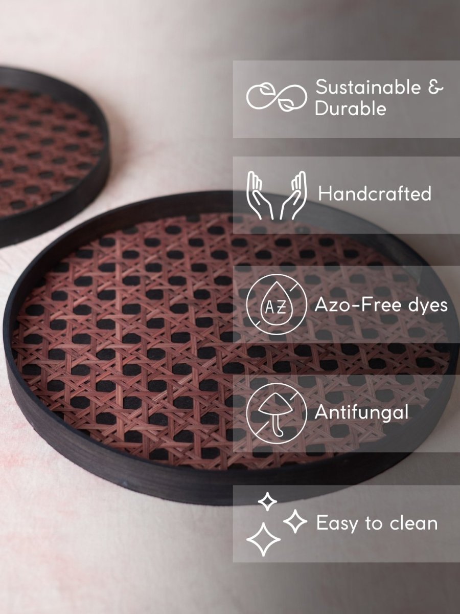 Handmade Bamboo Hive Round Tray - Brown - Kadam Haat