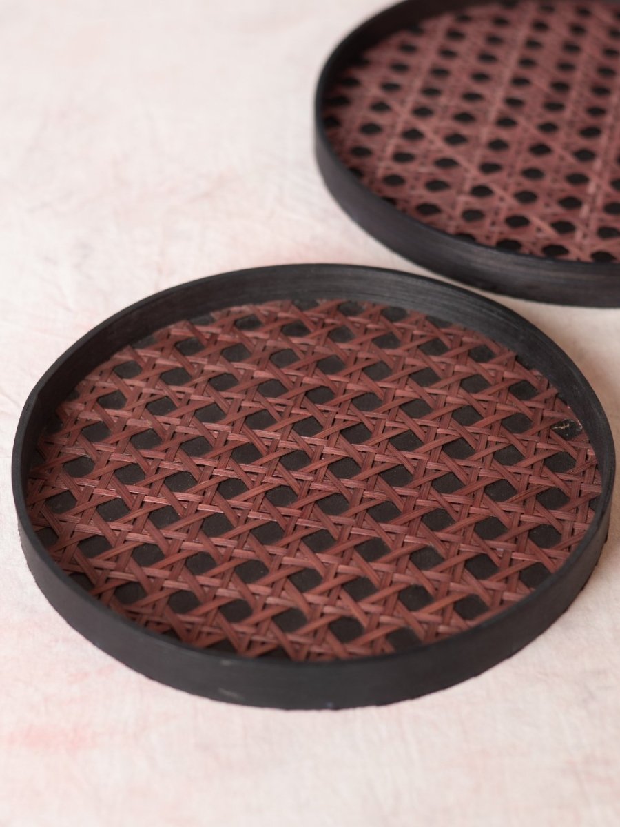 Handmade Bamboo Hive Round Tray - Brown - Kadam Haat