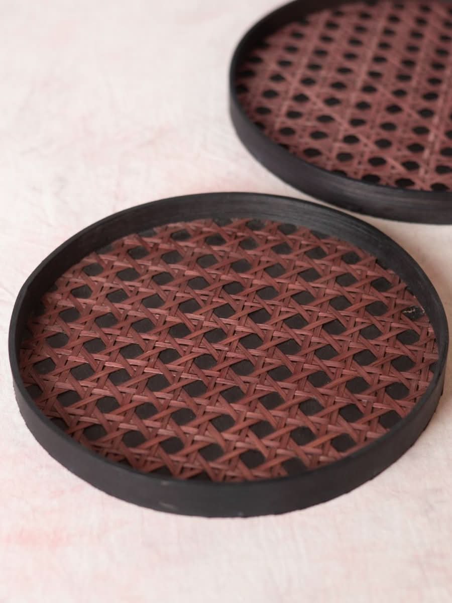 Handmade Bamboo Hive Round Tray - Brown - Kadam Haat