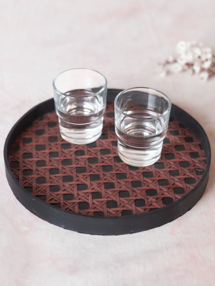 Handmade Bamboo Hive Round Tray - Brown - Kadam Haat