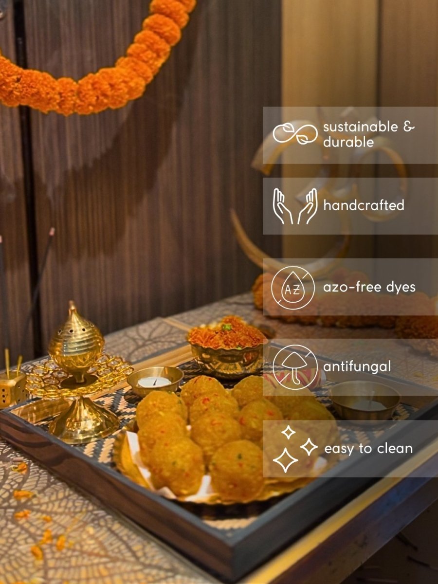 Handmade Bamboo 'Jamdani' Pooja Tray - Black - Kadam Haat