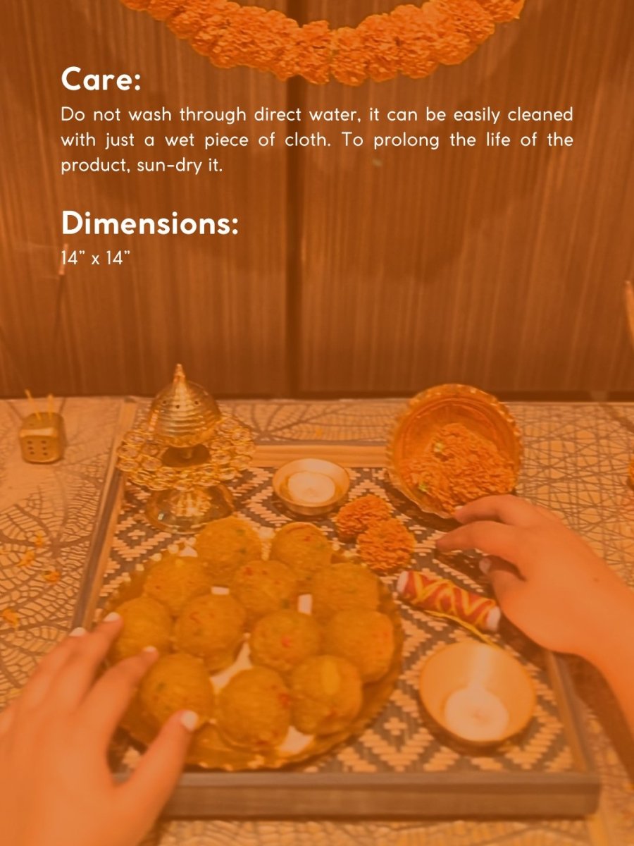 Handmade Bamboo 'Jamdani' Pooja Tray - Black - Kadam Haat