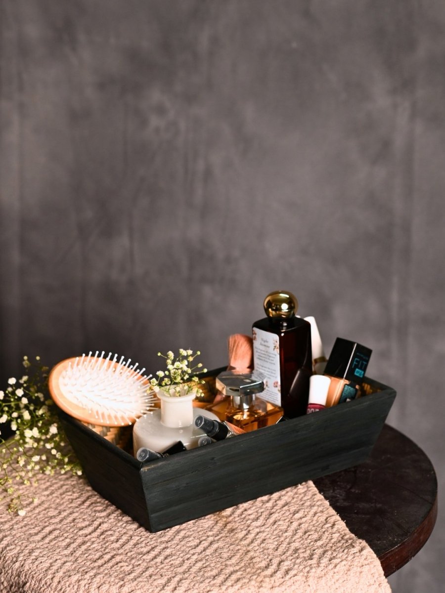 Handmade Bamboo Rectangular Basket - Black - Kadam Haat