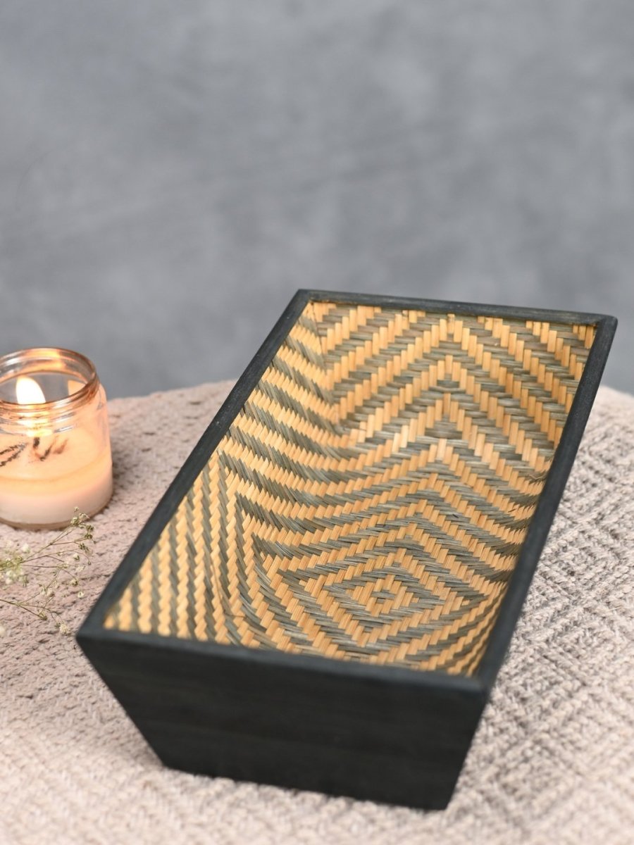 Handmade Bamboo Rectangular Basket - Black - Kadam Haat