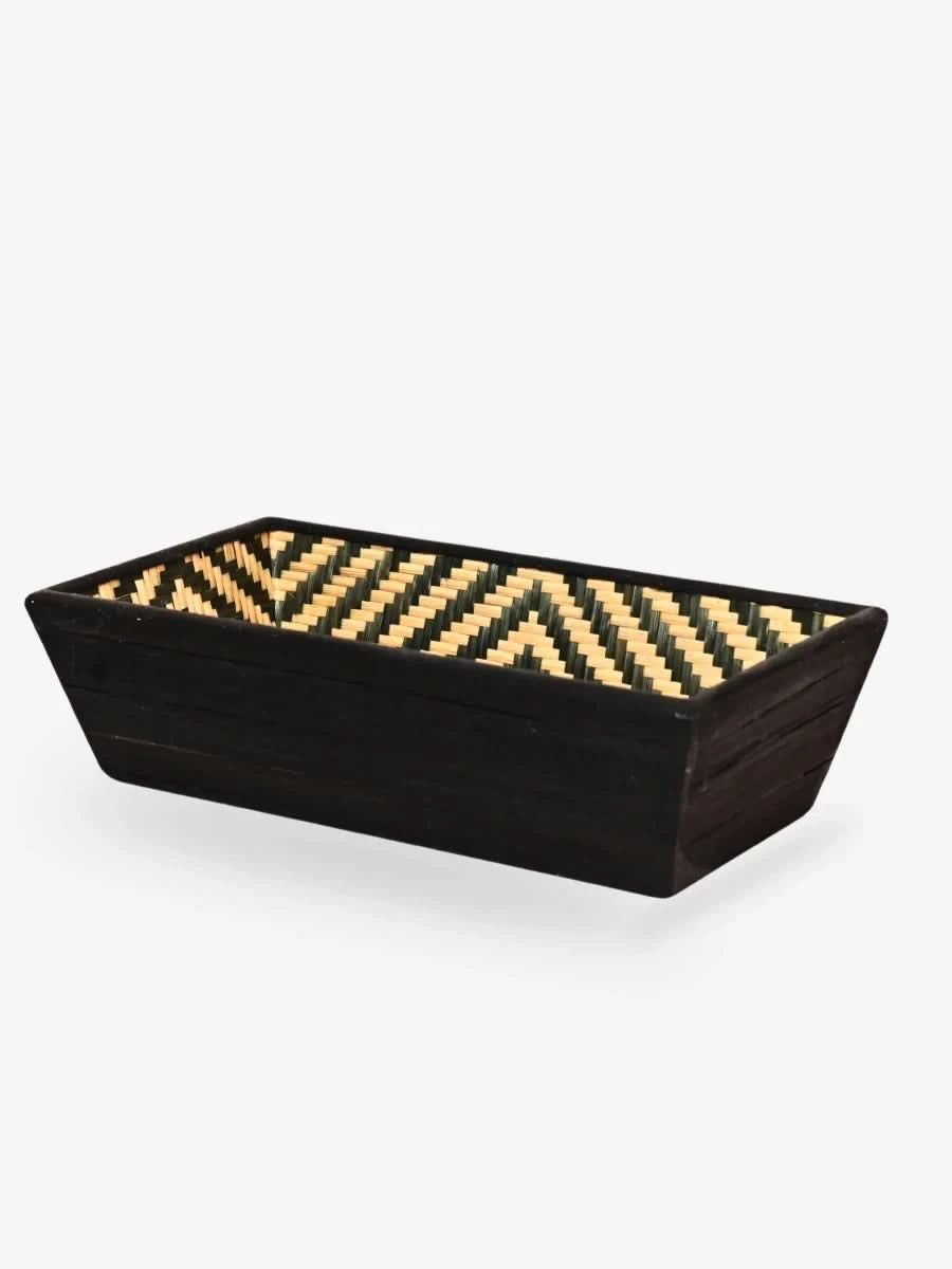 Handmade Bamboo Rectangular Basket - Black - Kadam Haat