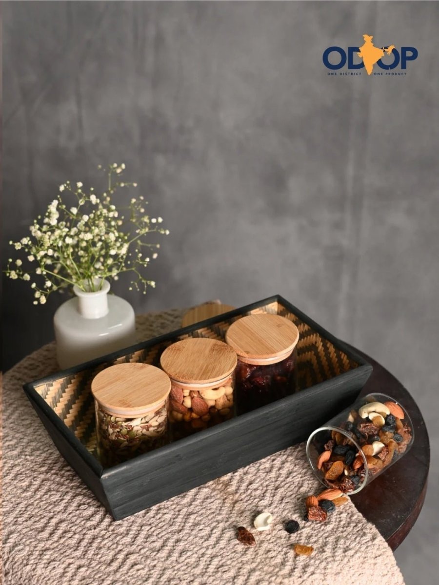 Handmade Bamboo Rectangular Basket - Black - Kadam Haat