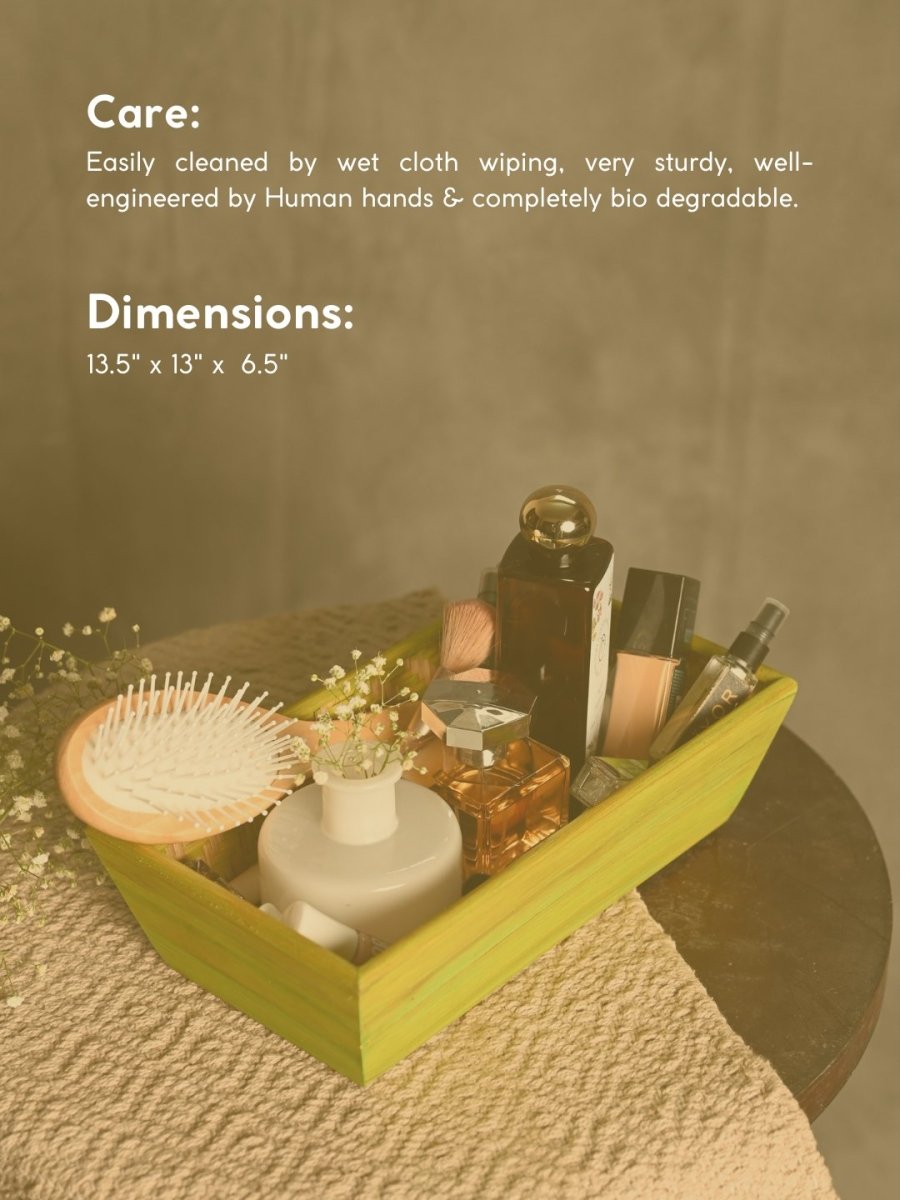 Handmade Bamboo Rectangular Basket - Green - Kadam Haat