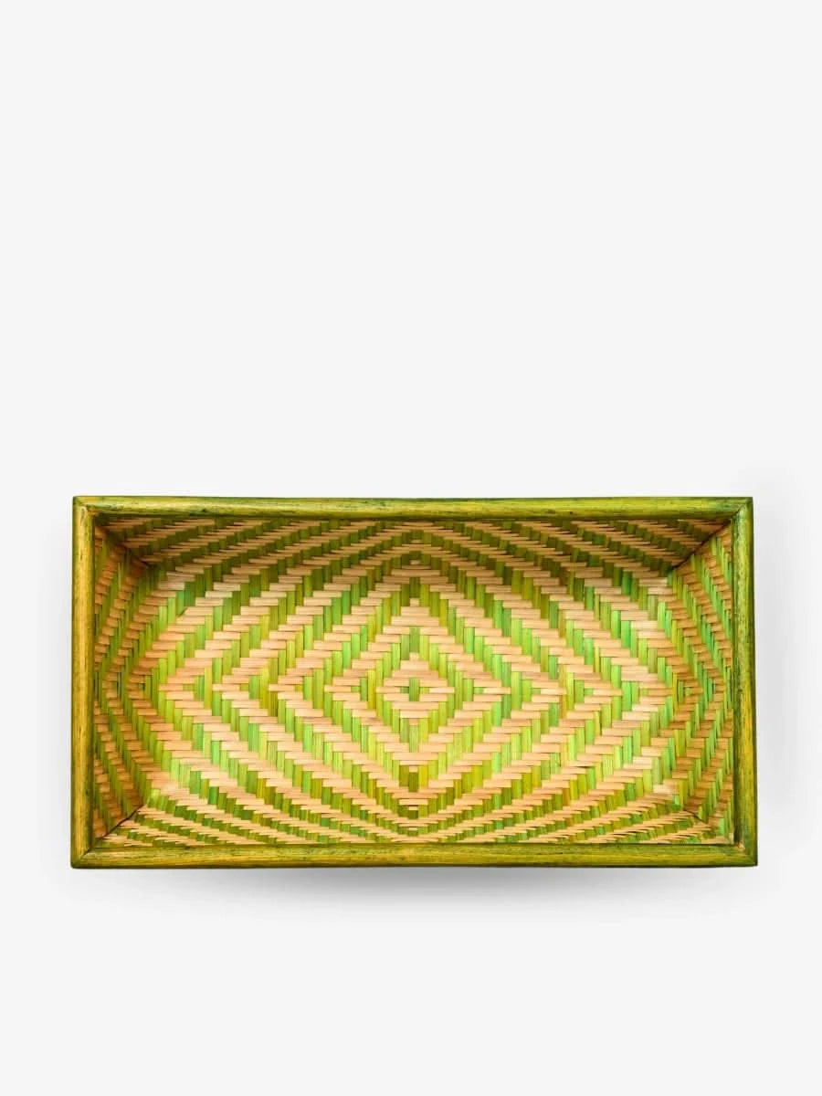 Handmade Bamboo Rectangular Basket - Green - Kadam Haat