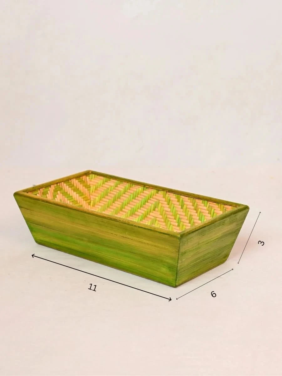 Handmade Bamboo Rectangular Basket - Green - Kadam Haat