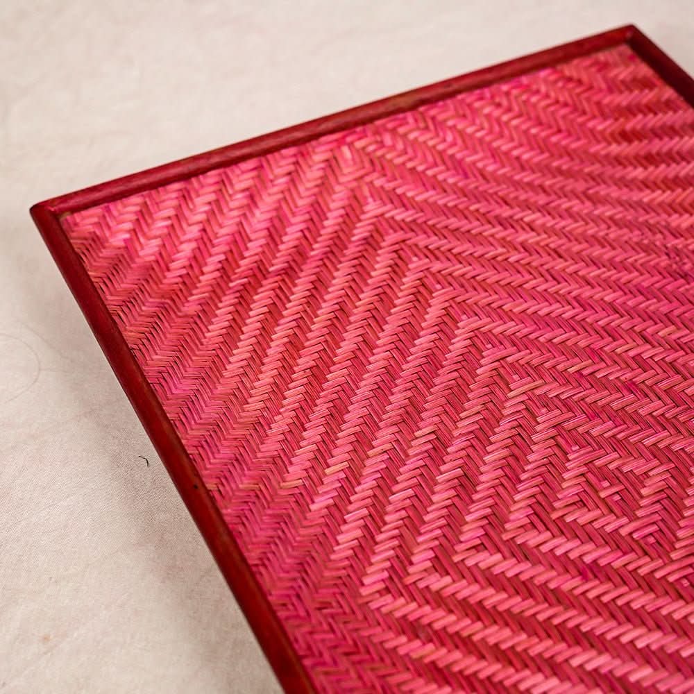 Handmade Bamboo Rectangular Serving Tray - Pink - Kadam Haat