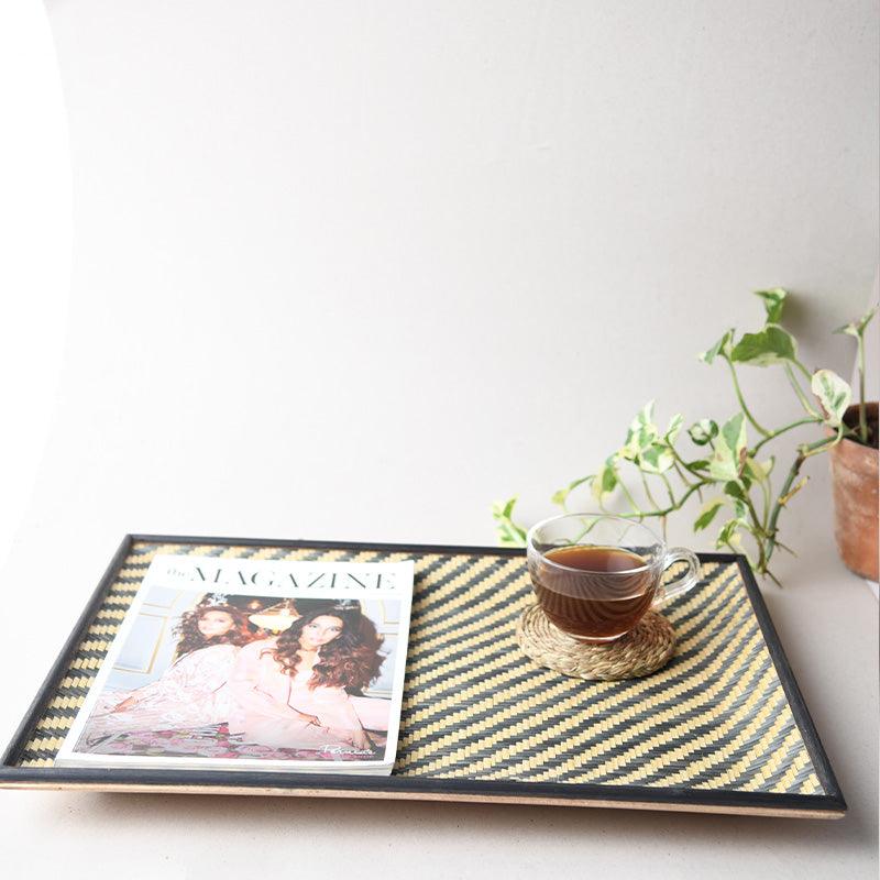 Handmade Bamboo Serving Tray - Black & Natural - Kadam Haat