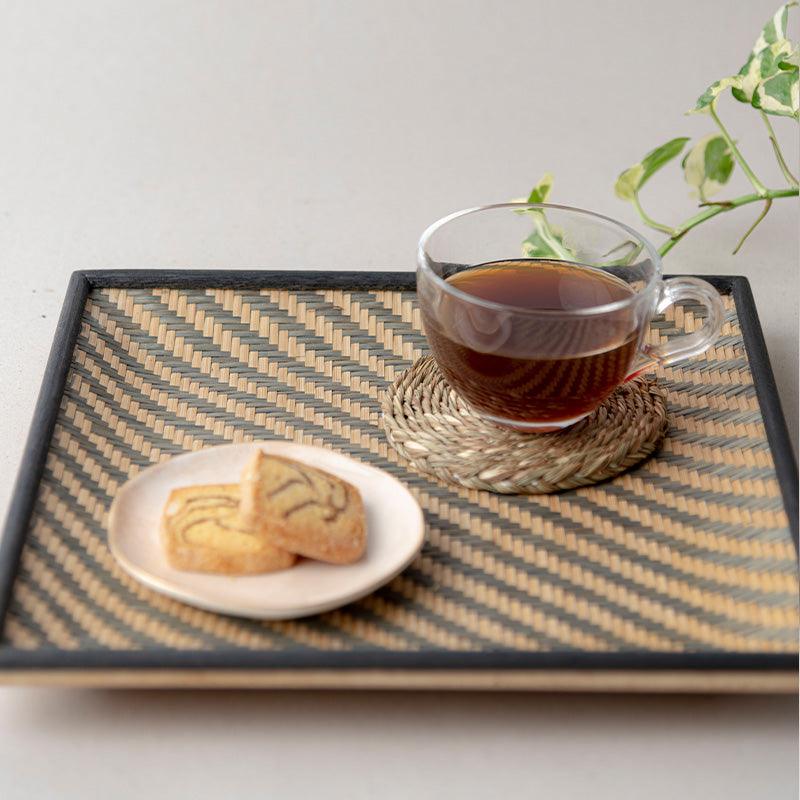 Handmade Bamboo Serving Tray - Black & Natural - Kadam Haat