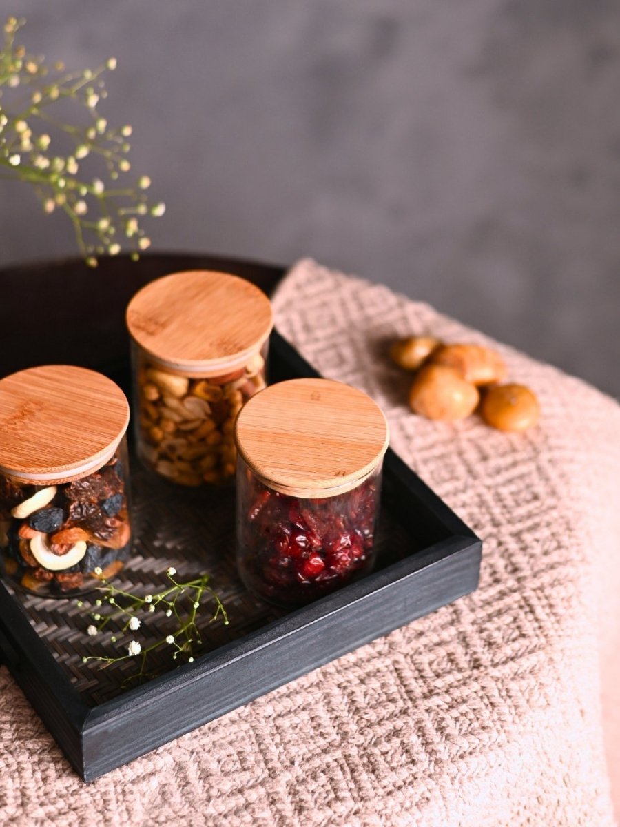 Handmade Bamboo Square Tray - Black - Kadam Haat