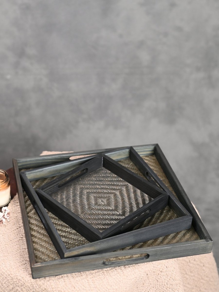 Handmade Bamboo Square Tray - Black - Kadam Haat