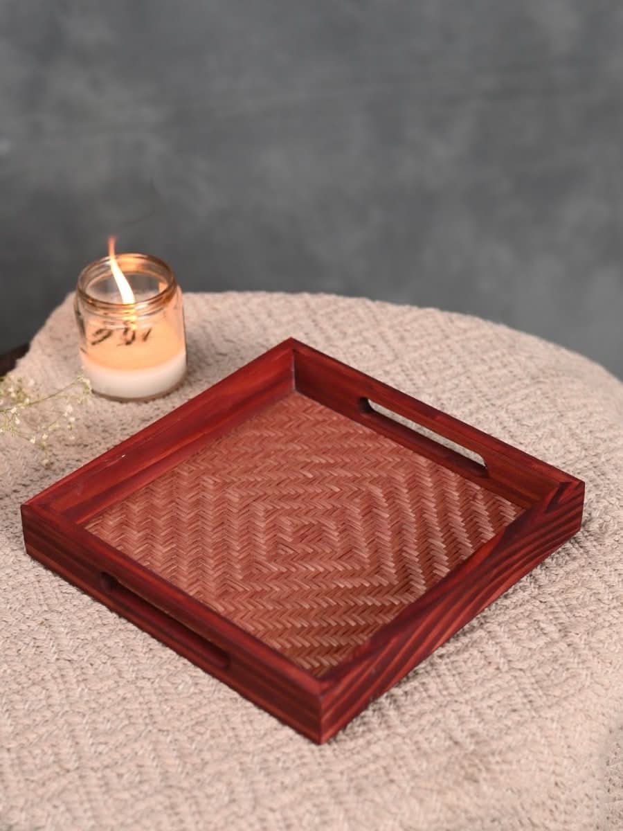 Handmade Bamboo Square Tray - Brown - Kadam Haat