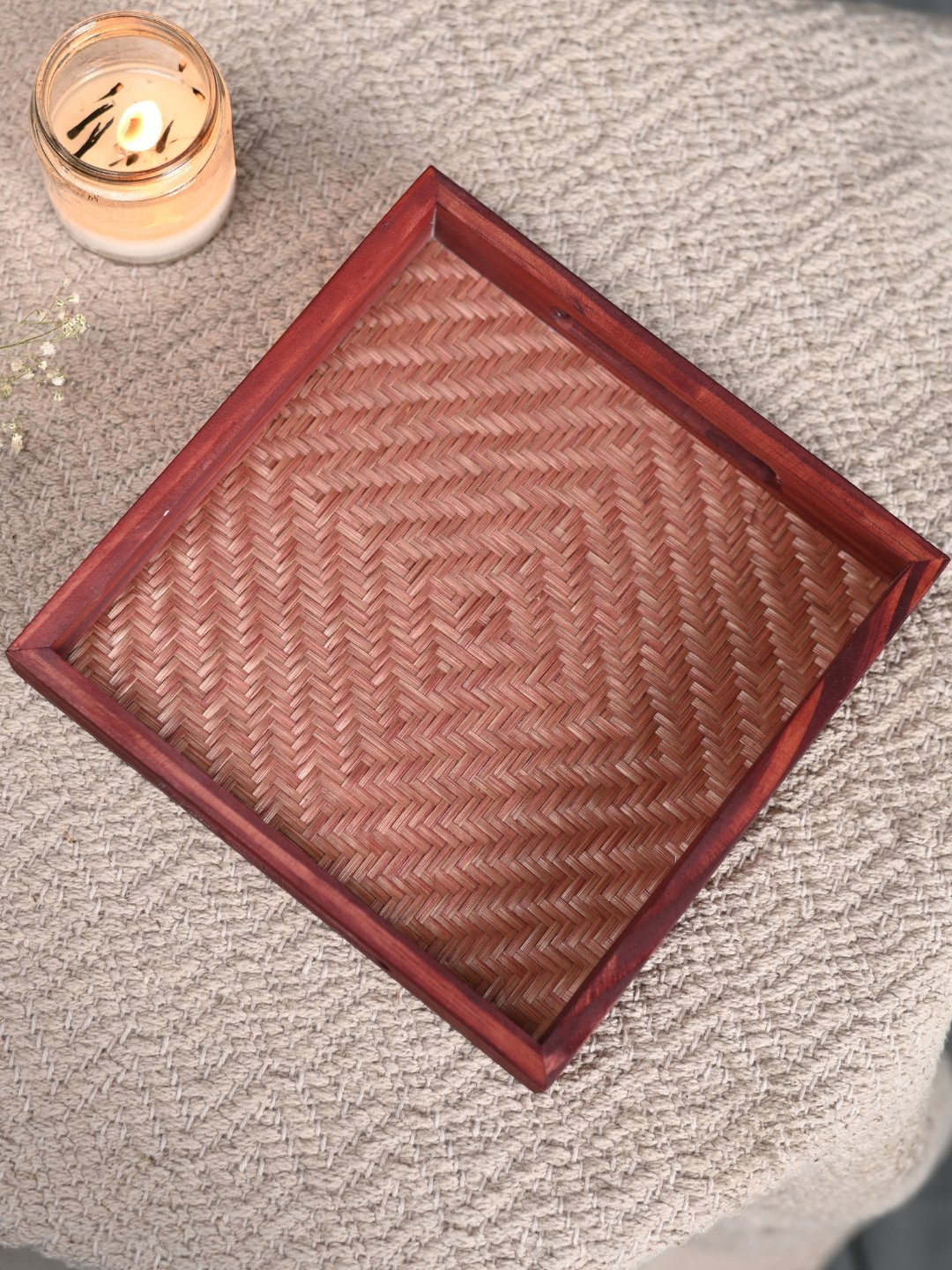 Handmade Bamboo Square Tray - Brown - Kadam Haat