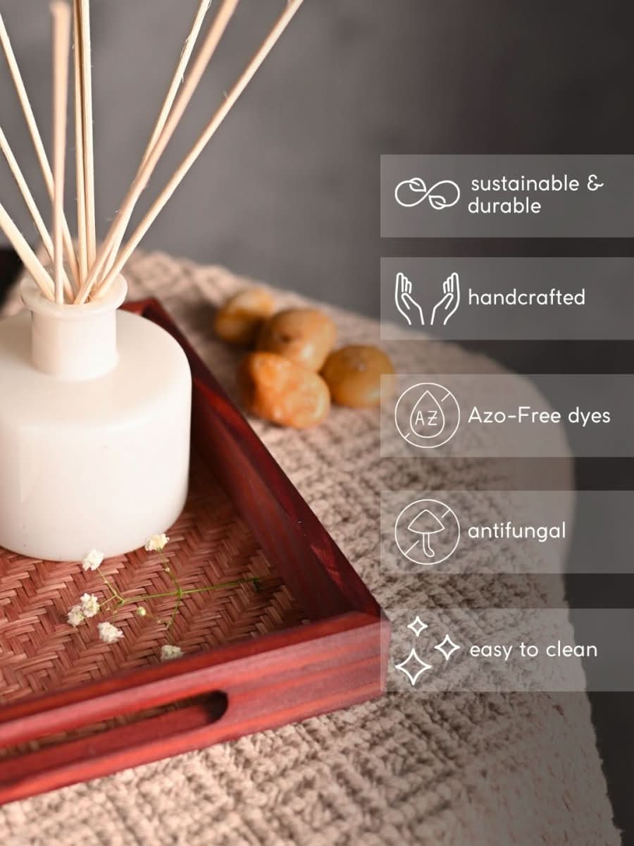 Handmade Bamboo Square Tray - Brown - Kadam Haat