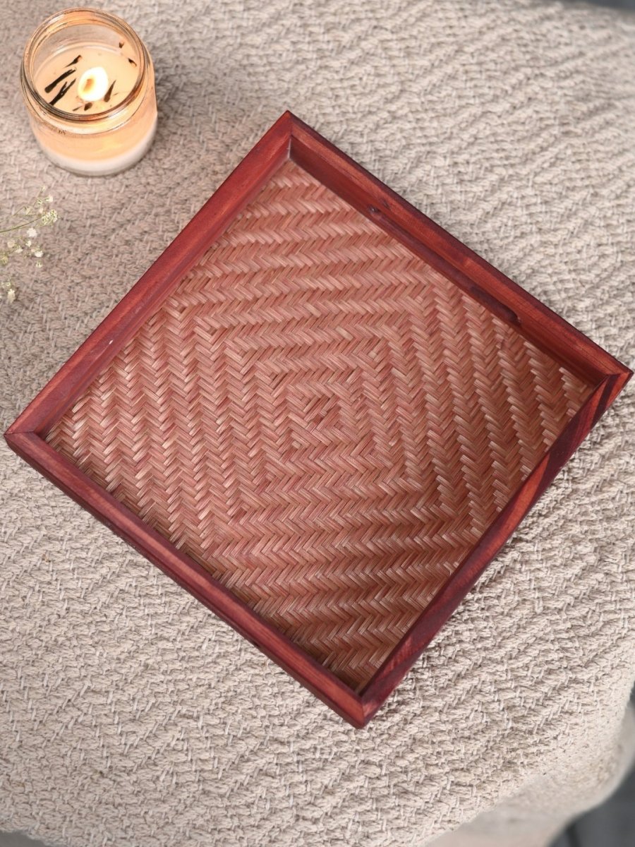 Handmade Bamboo Square Tray - Brown - Kadam Haat