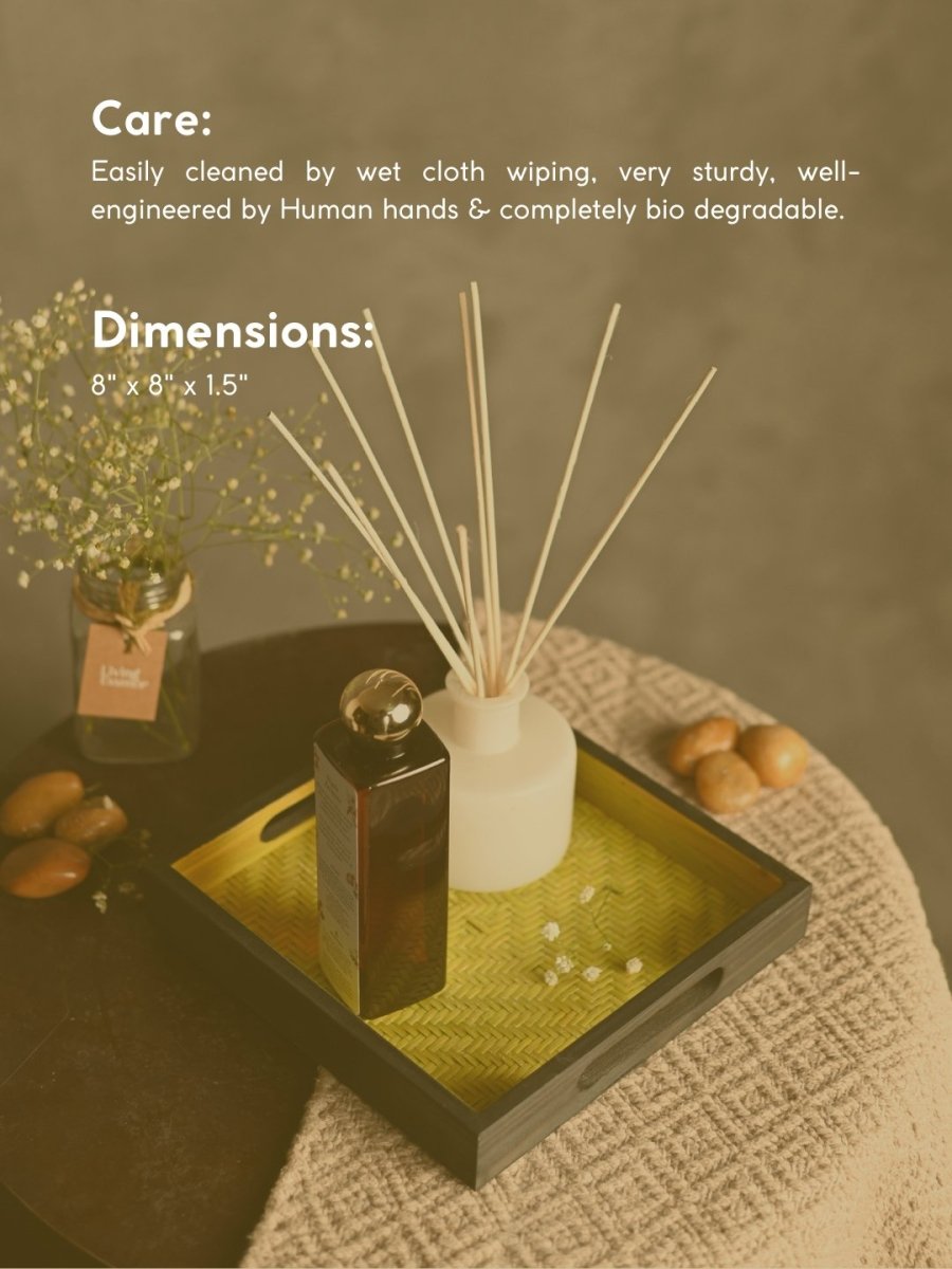 Handmade Bamboo Square Tray - Green & Black - Kadam Haat