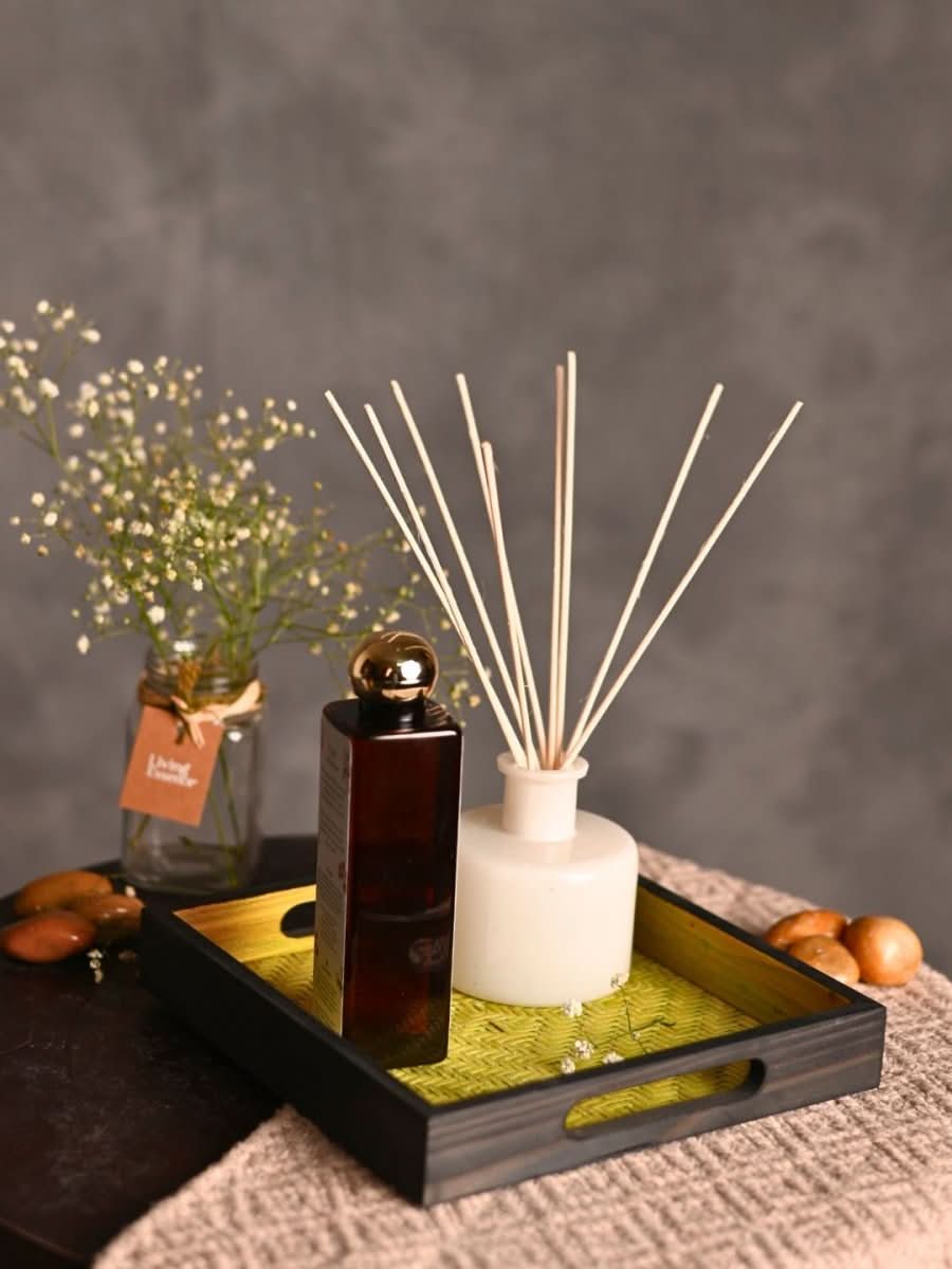 Handmade Bamboo Square Tray - Green & Black - Kadam Haat