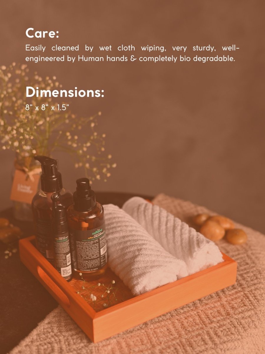 Handmade Bamboo Square Tray - Orange - Kadam Haat