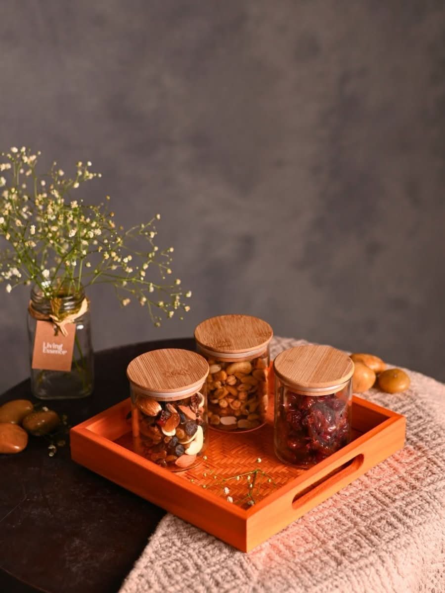 Handmade Bamboo Square Tray - Orange - Kadam Haat