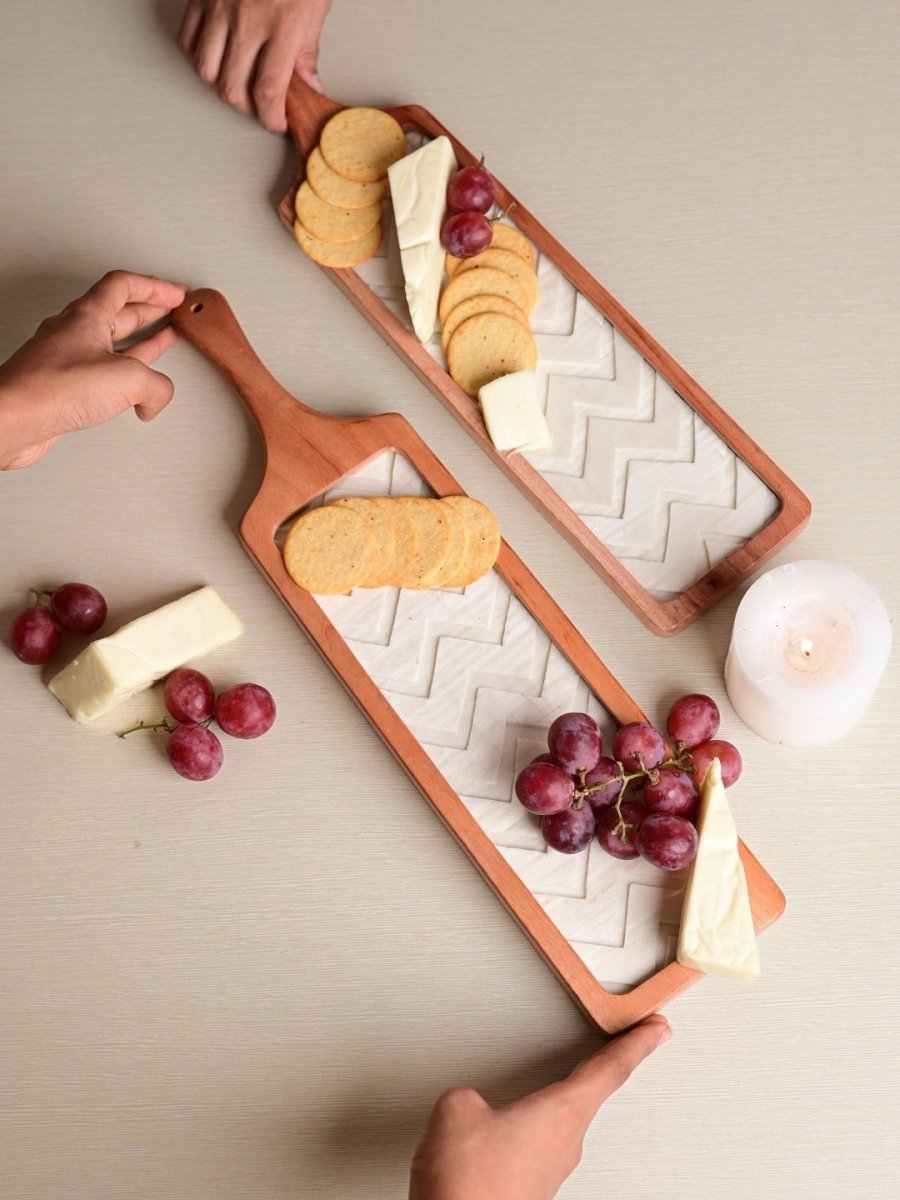 Handmade Chevron Shola Platter - Large - Kadam Haat