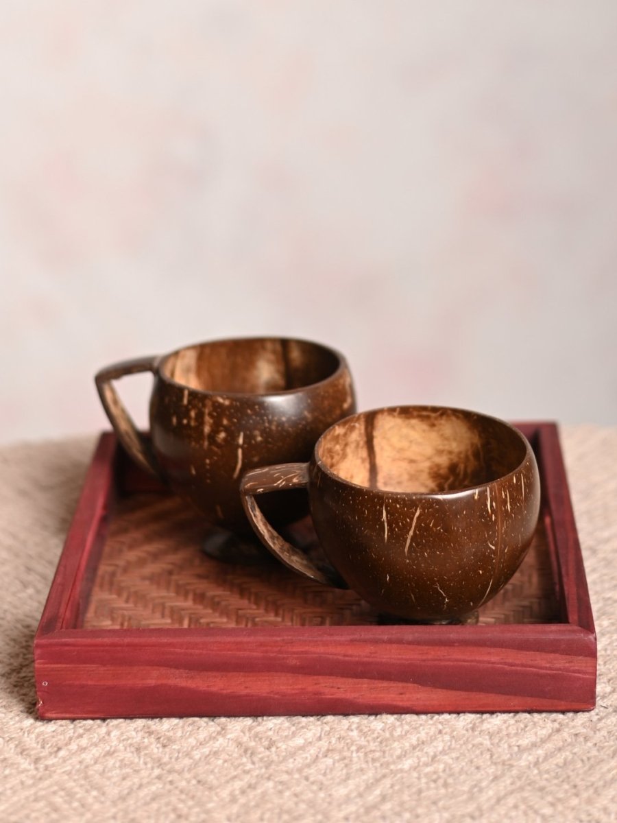 Handmade Coco Cups (Set of 2) With Square Tray - Kadam Haat