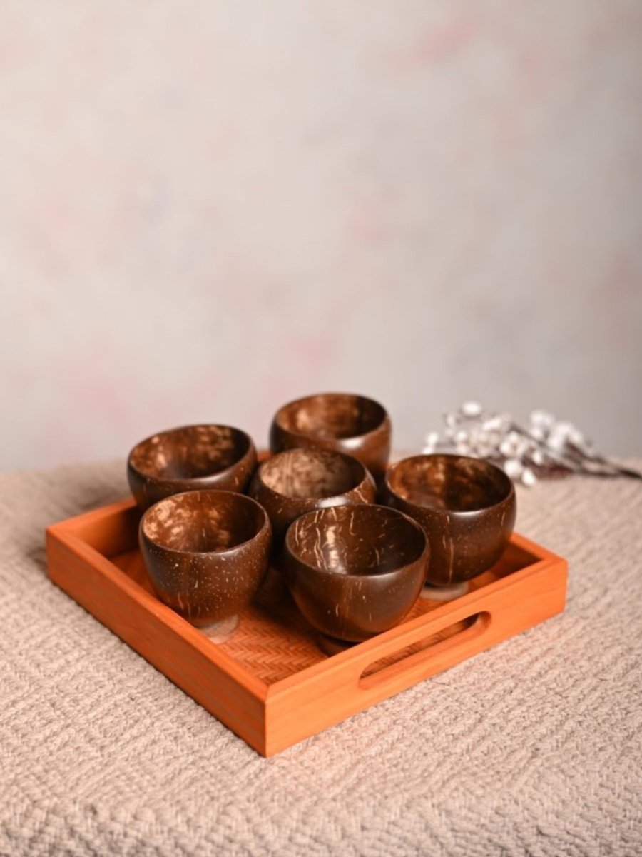 Handmade Coco Glasses with Tray (Set of 4 or 6) - Kadam Haat