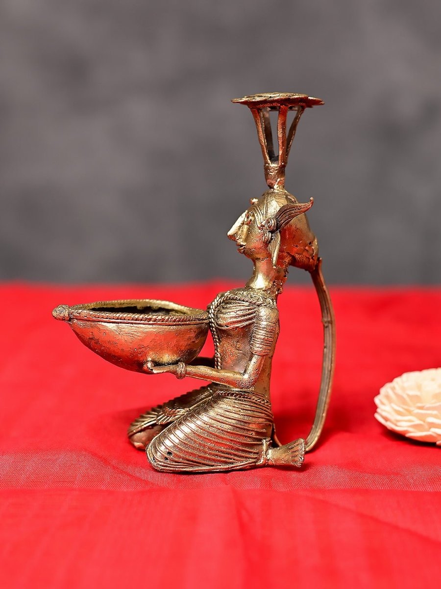 Handmade Dokra Diya and Incense Holder - Kadam Haat