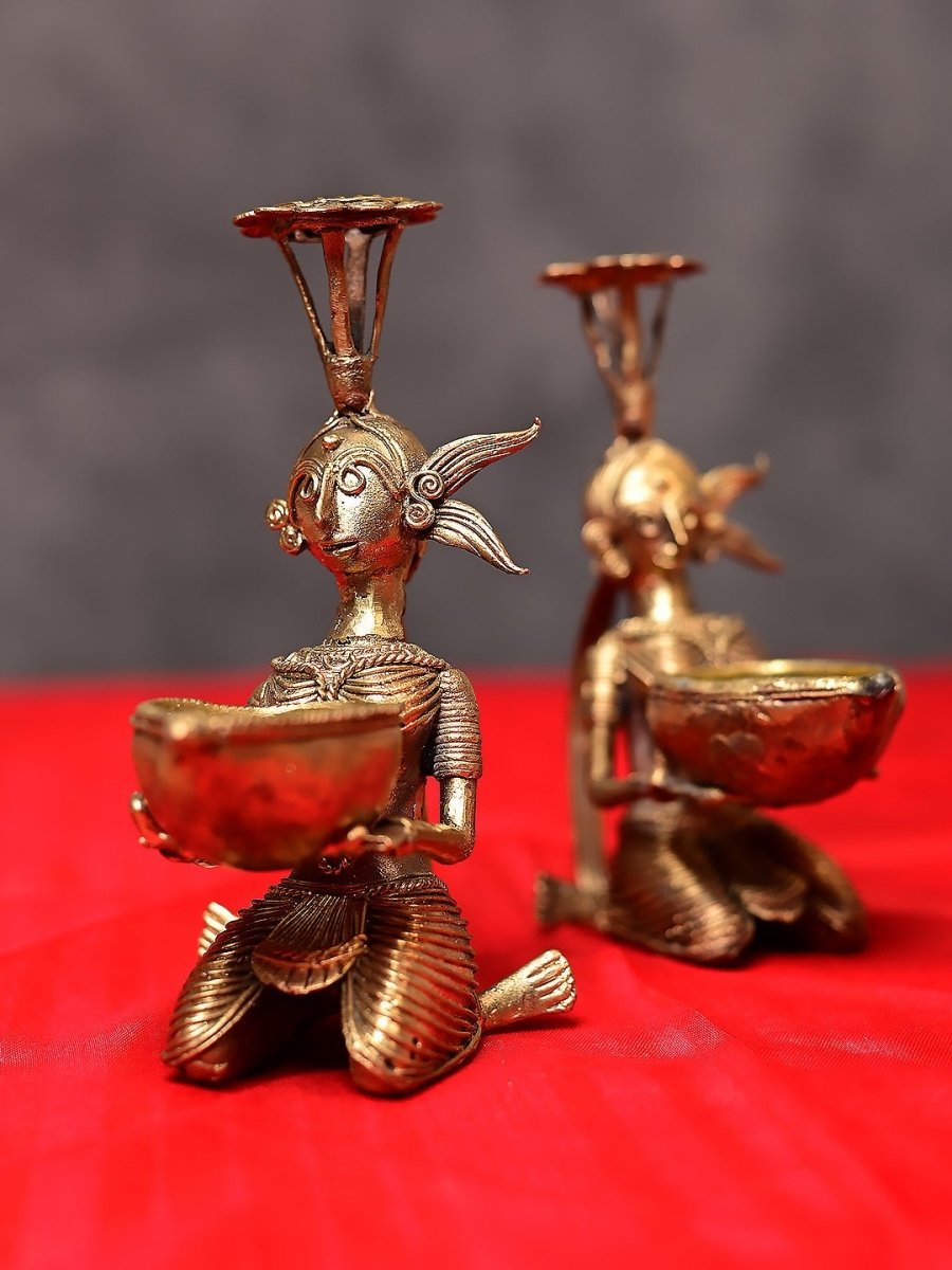 Handmade Dokra Diya and Incense Holder - Kadam Haat