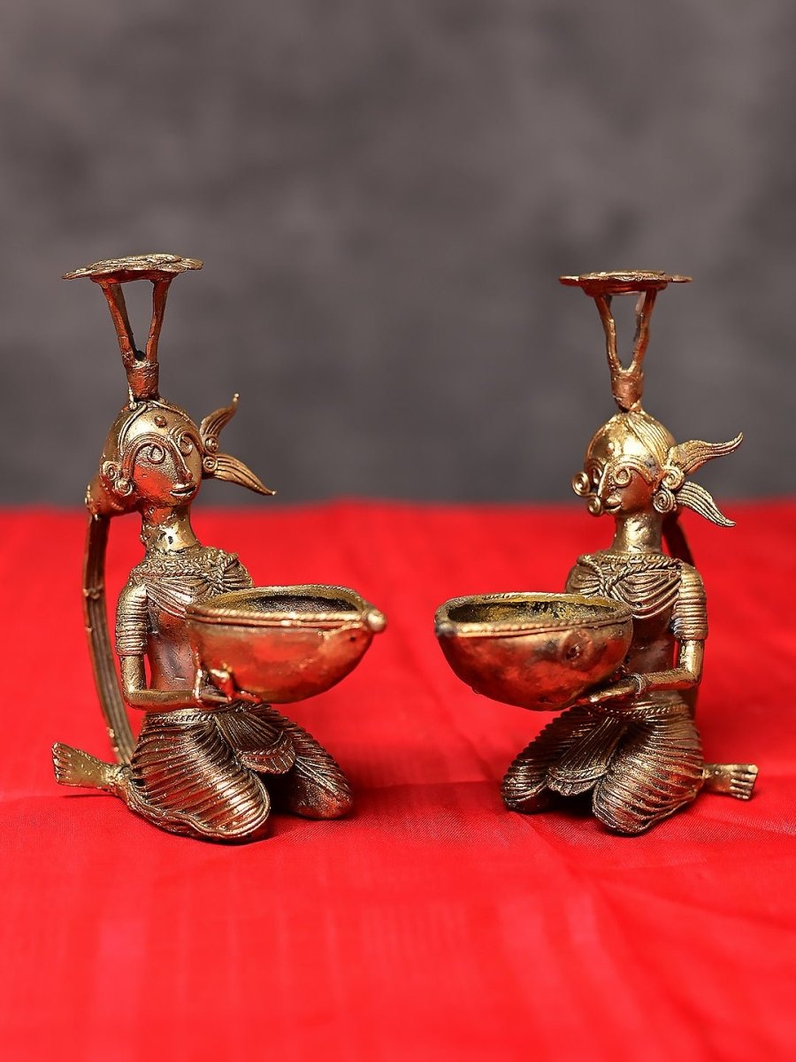 Handmade Dokra Diya and Incense Holder - Kadam Haat