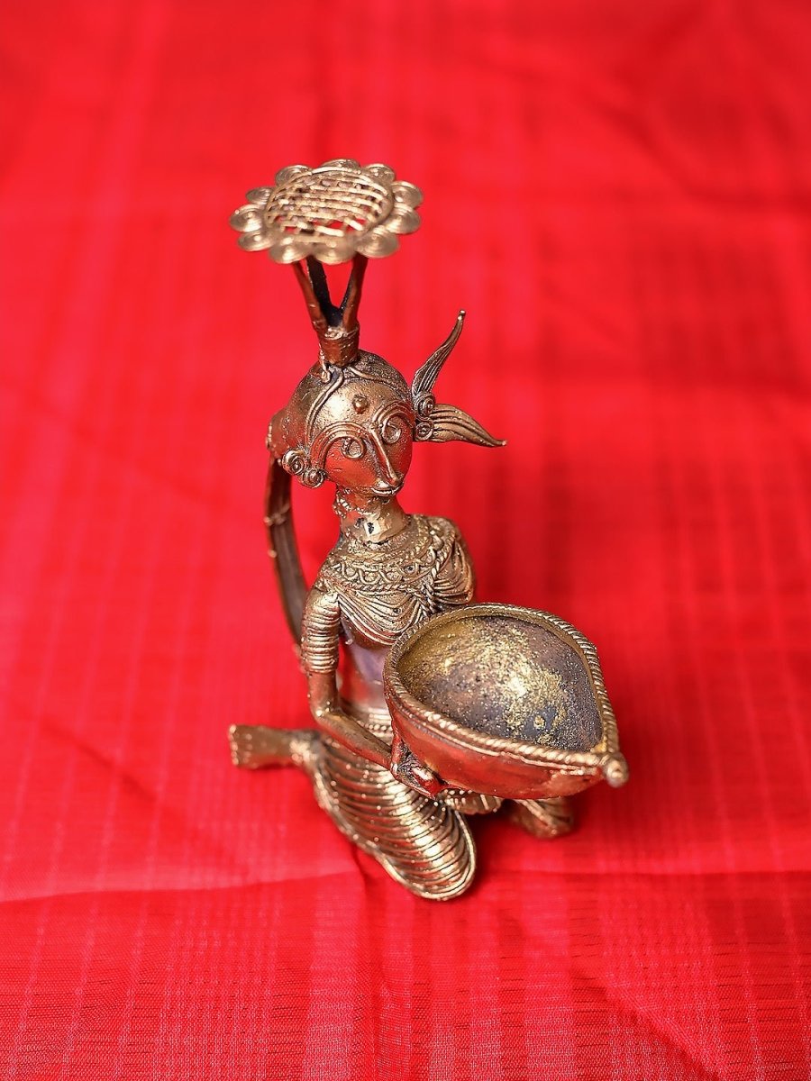 Handmade Dokra Diya and Incense Holder - Kadam Haat