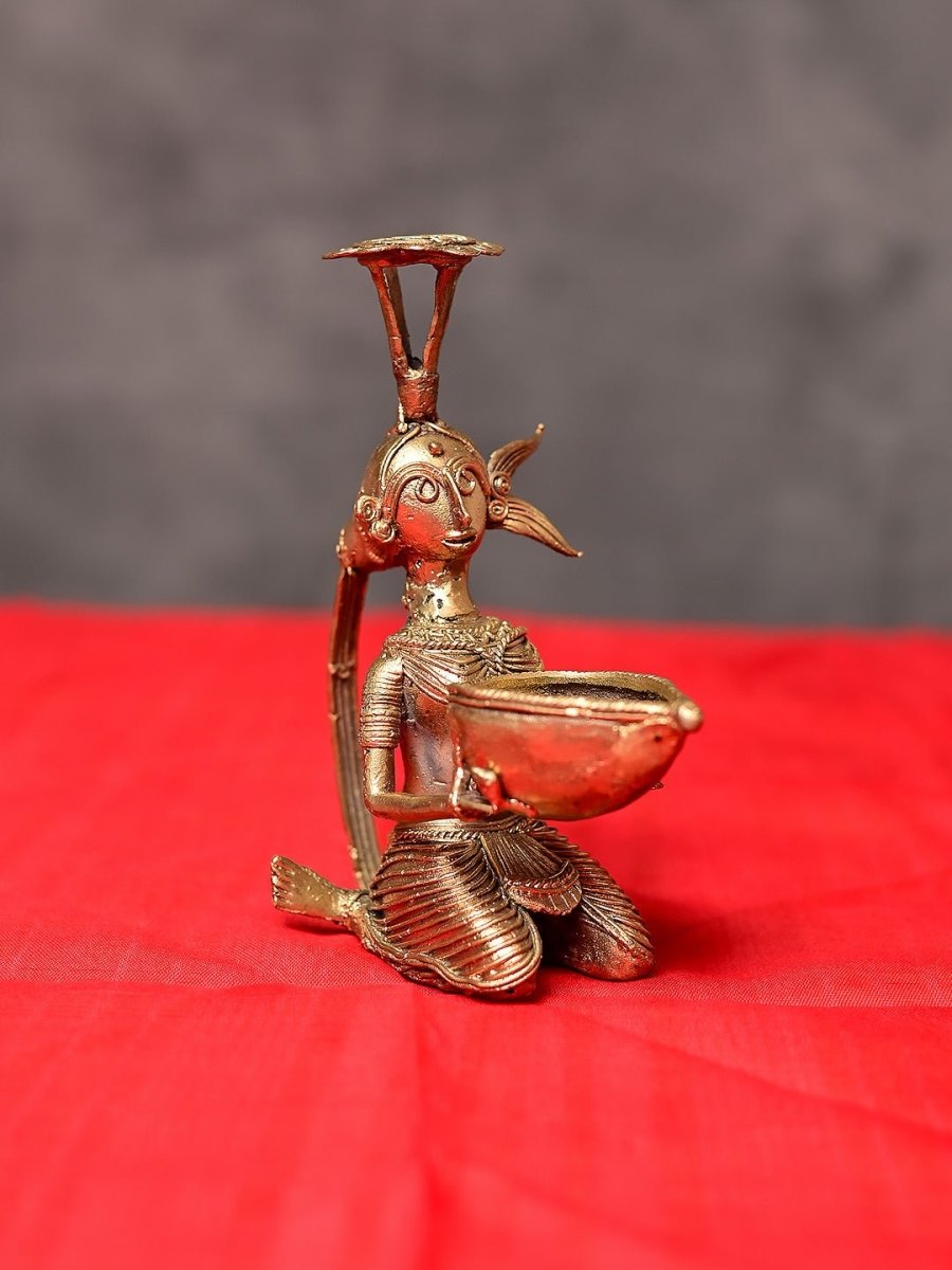 Handmade Dokra Diya and Incense Holder - Kadam Haat