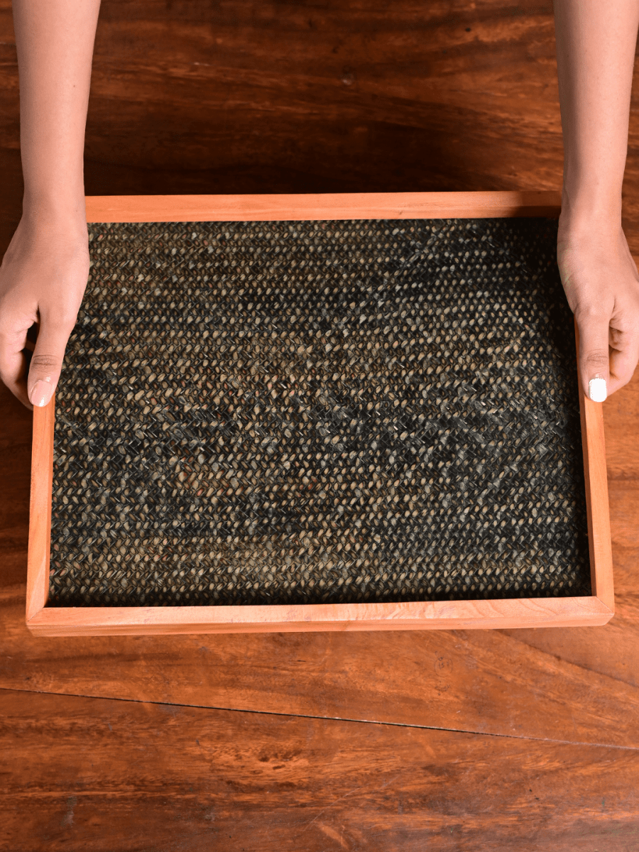 Handmade Large Forest Green Sitalpati Tray - Kadam Haat