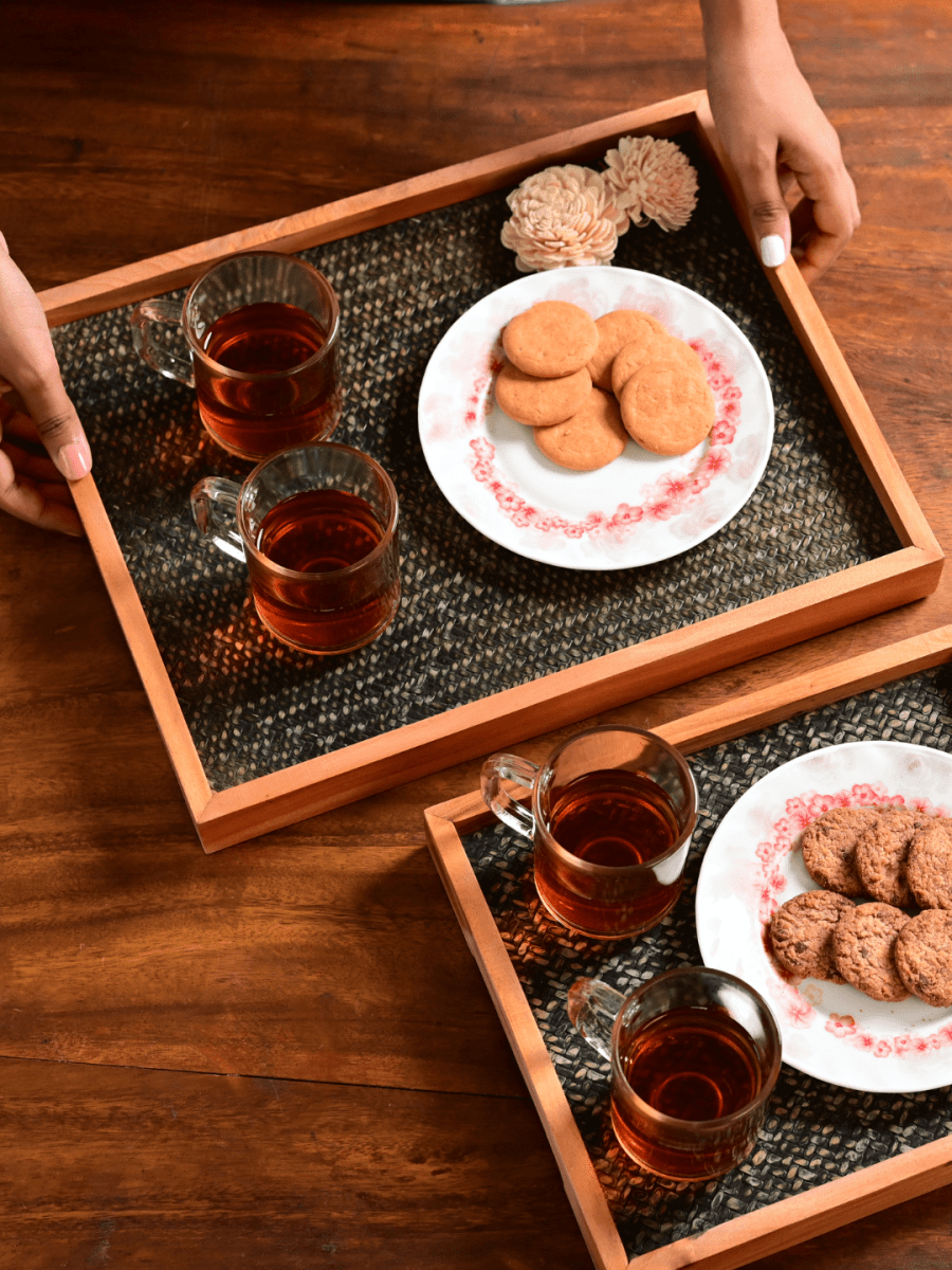 Handmade Large Forest Green Sitalpati Tray - Kadam Haat