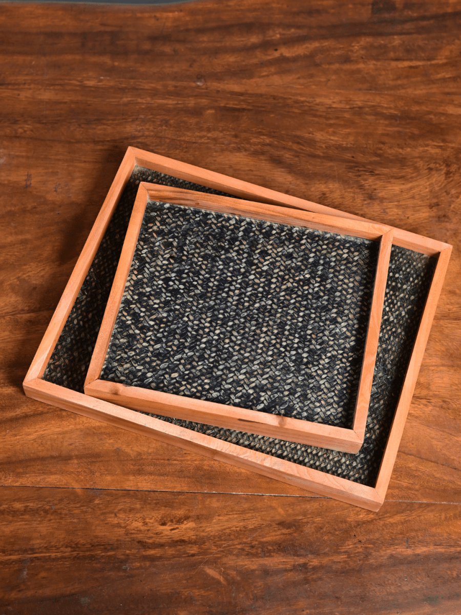 Handmade Large Forest Green Sitalpati Tray - Kadam Haat