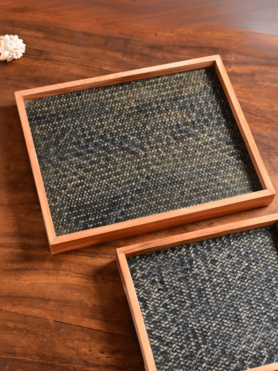 Handmade Large Forest Green Sitalpati Tray - Kadam Haat