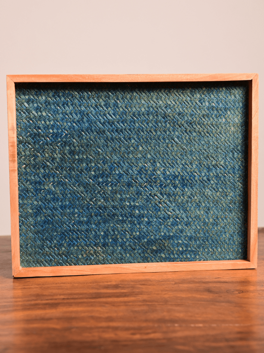 Handmade Large Ocean Blue Sitalpati Tray - Kadam Haat