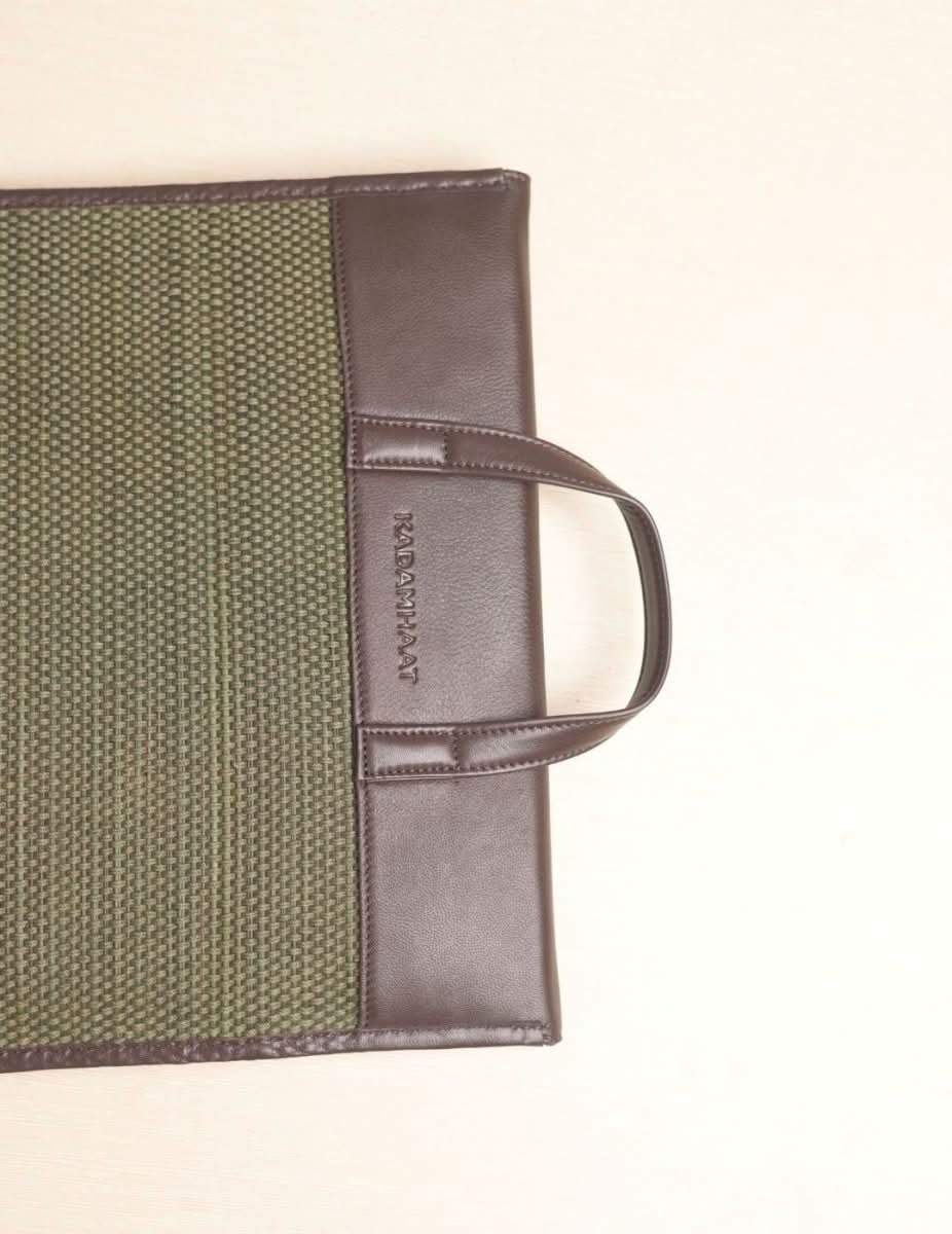 Handmade Madhurkathi laptop sleeve - 13” - Olive Green - Kadam Haat