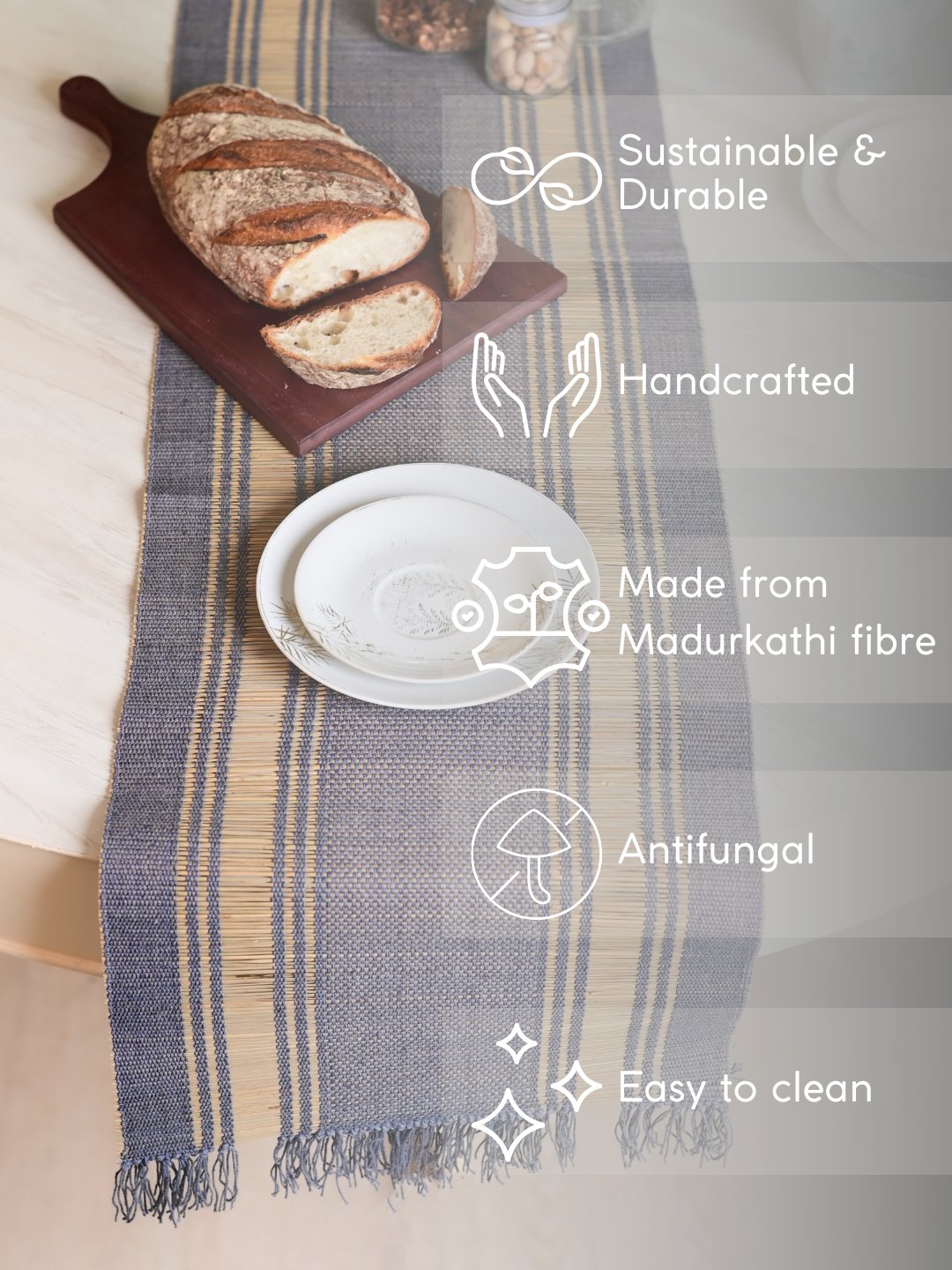 Handmade Madhurkatti Table Runner - Blue Berry - Kadam Haat