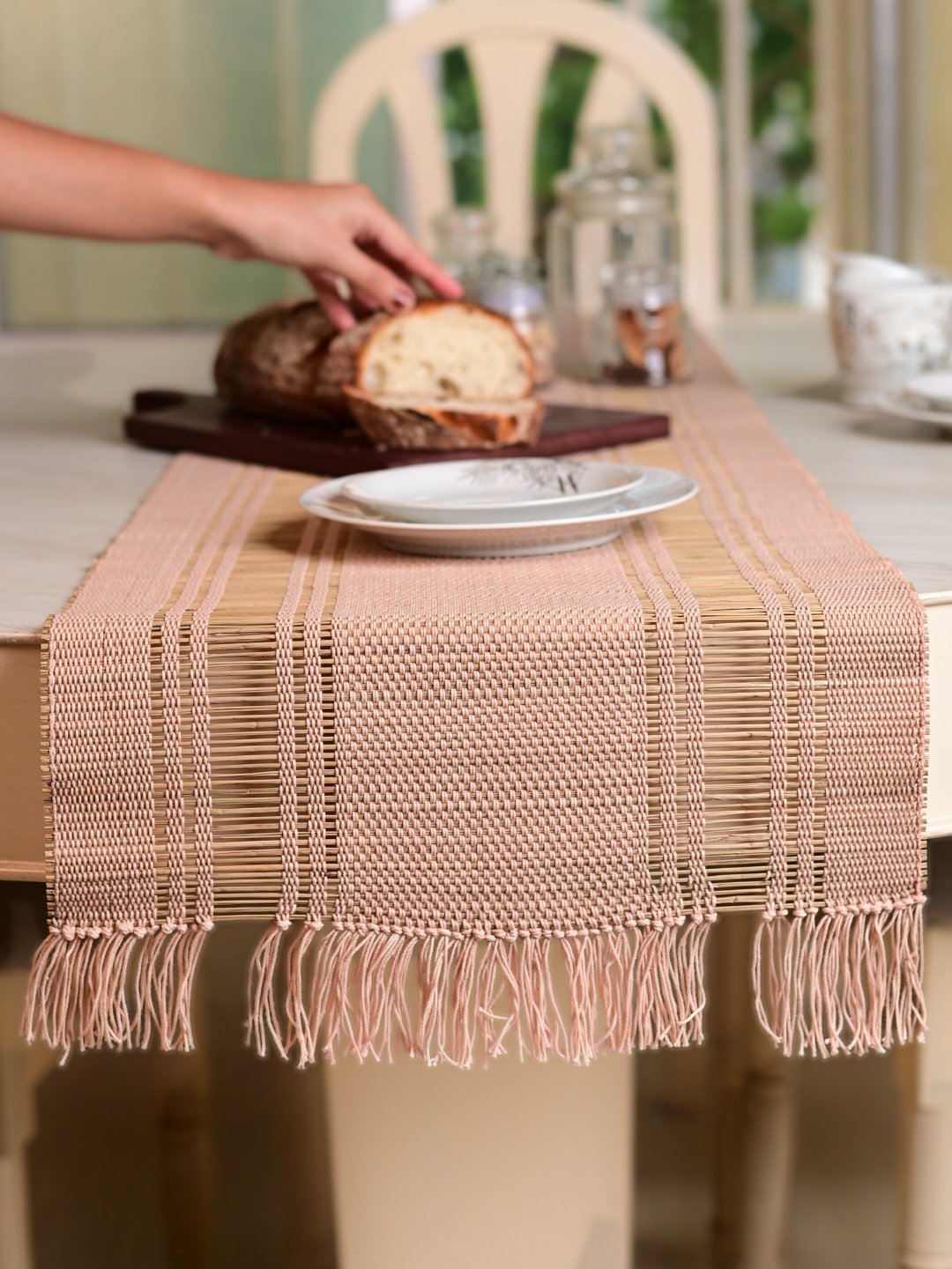 Handmade Madhurkatti Table Runner - Blush Pink - Kadam Haat