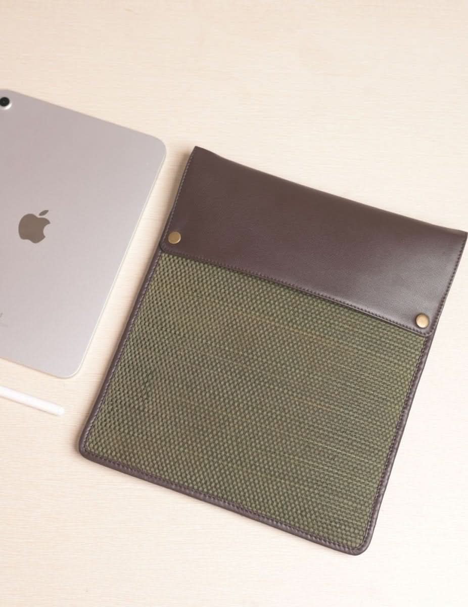 Handmade Madurkathi iPad Sleeve 11” - Olive Green - Kadam Haat