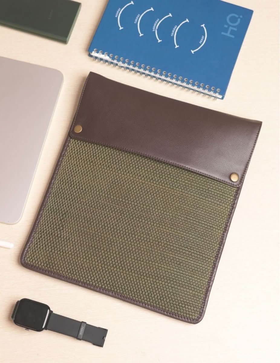 Handmade Madurkathi iPad Sleeve 11” - Olive Green - Kadam Haat