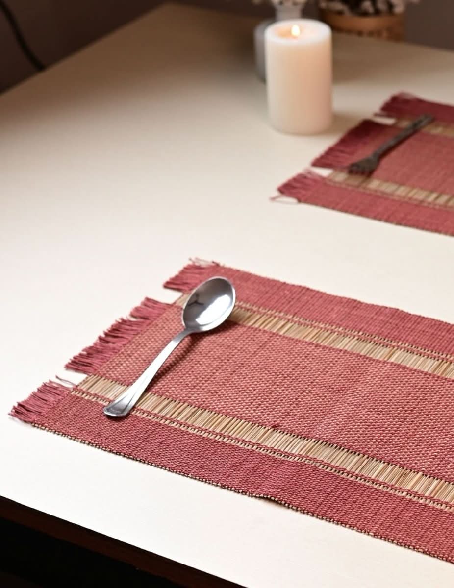 Handmade Madurkathi Table Mat - Apple Red - Kadam Haat