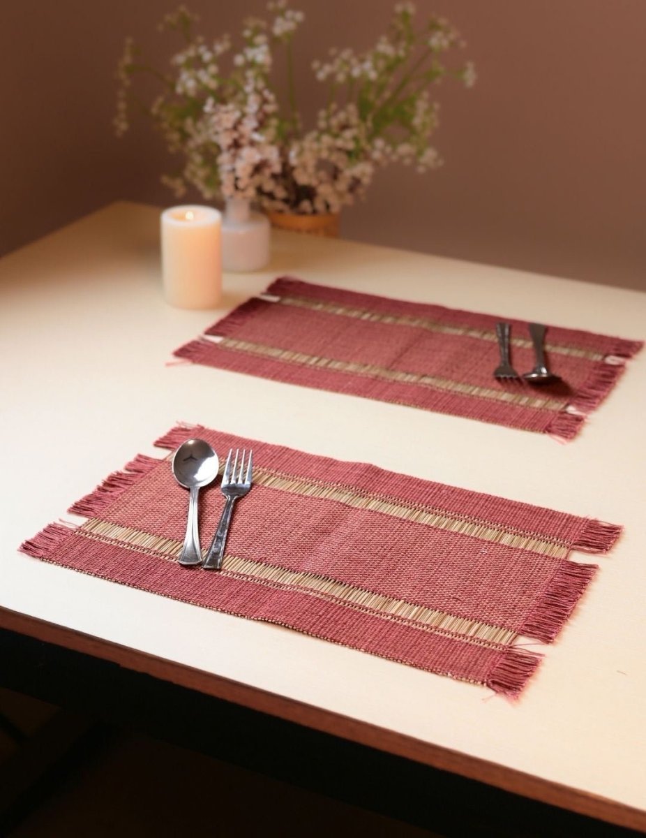 Handmade Madurkathi Table Mat - Apple Red - Kadam Haat