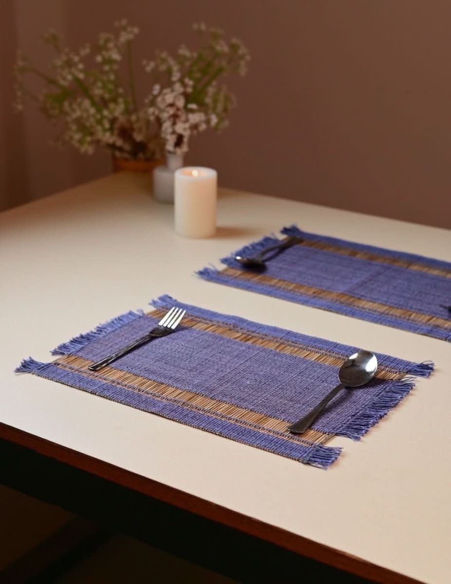 Handmade Madurkathi Table Mat - Blueberry - Kadam Haat