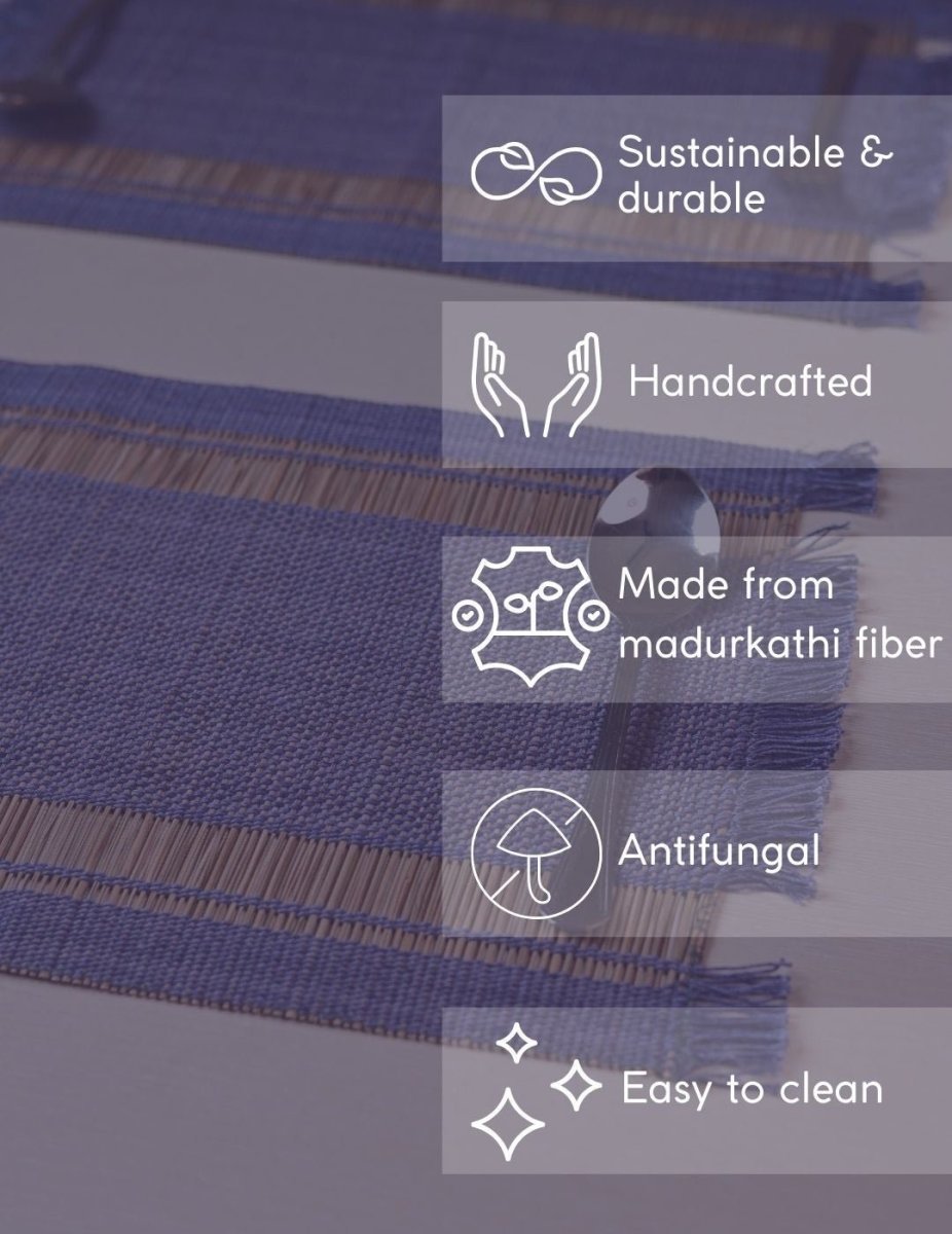 Handmade Madurkathi Table Mat - Blueberry - Kadam Haat