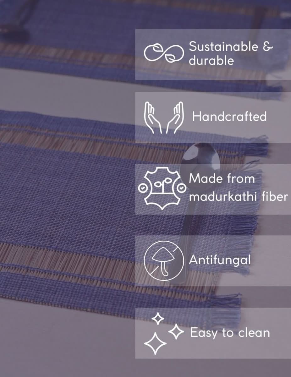 Handmade Madurkathi Table Mat - Blueberry - Kadam Haat