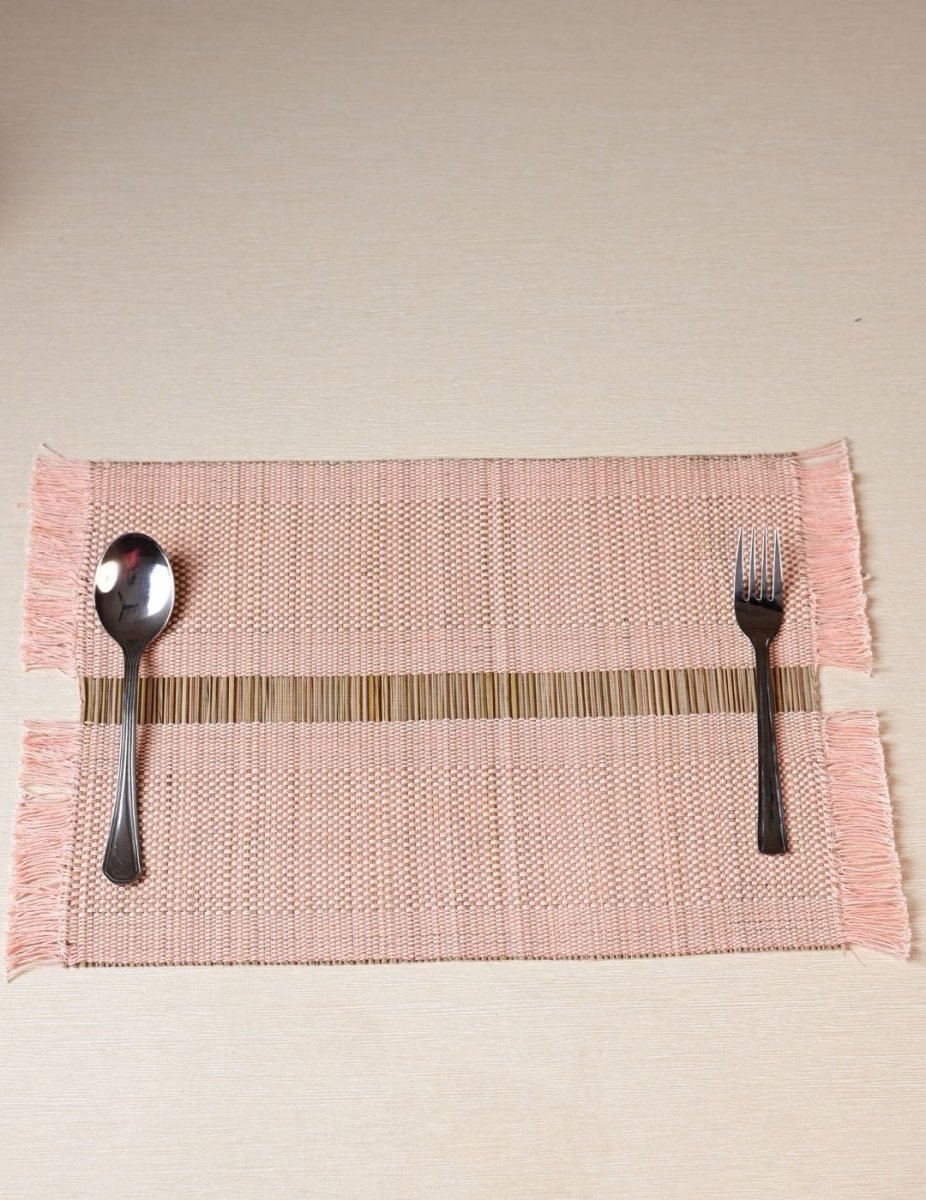 Handmade Madurkathi Table Mat - Blush Pink - Kadam Haat